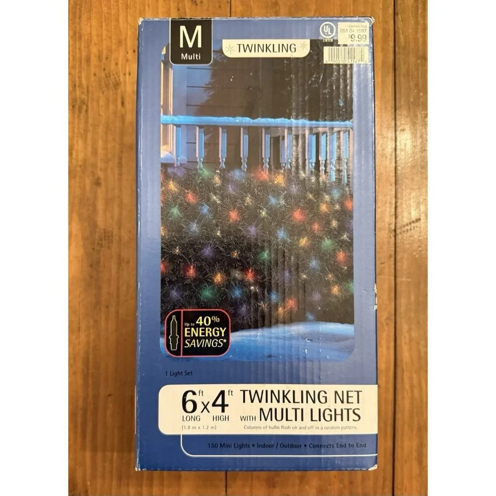 Vintage Multicolor Twinkling Net Lights 150 Indoor/Outdoor 6x4 Christmas Holiday